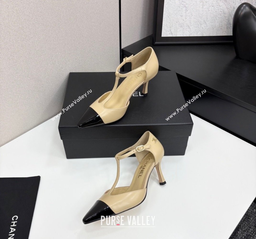 Chanel Lambskin Patent Calfskin T Pumps Beige 2025 CH061018 (MD-250610107)