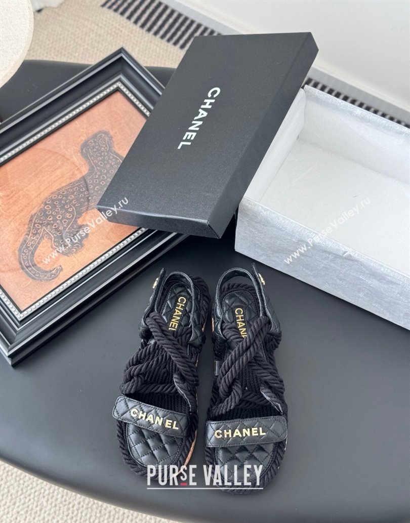 Chanel Quilted Calfskin Cord Sandals Black 2025 CH061013 (MD-250610081)