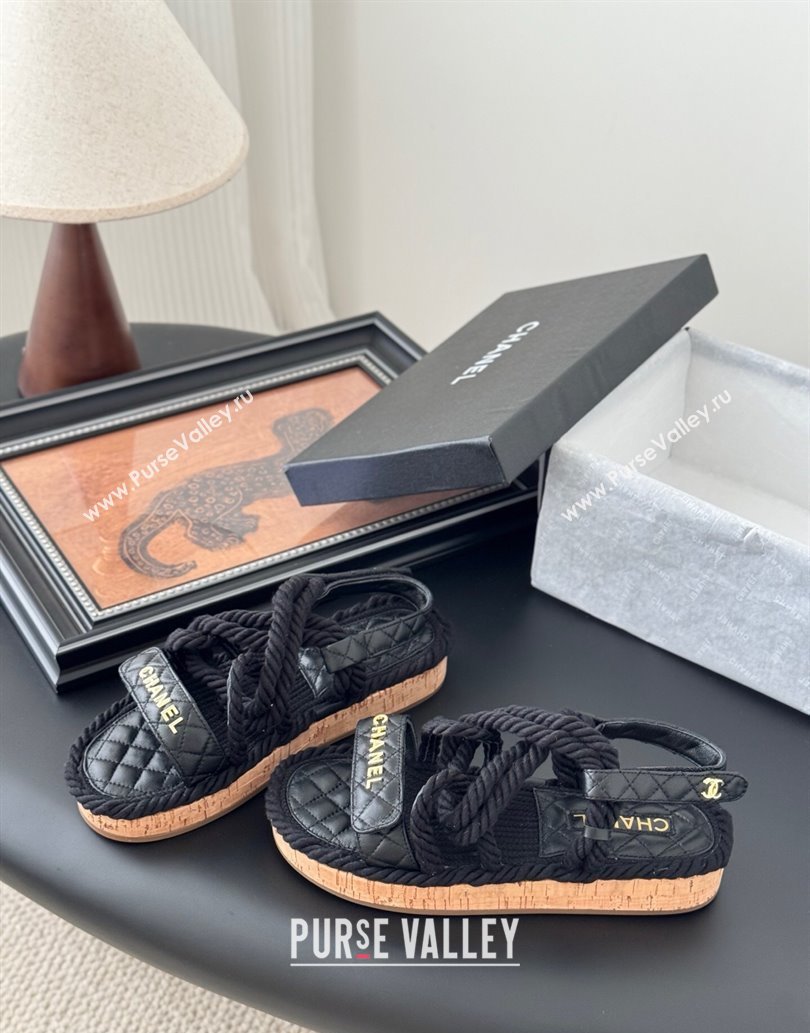 Chanel Quilted Calfskin Cord Sandals Black 2025 CH061013 (MD-250610081)