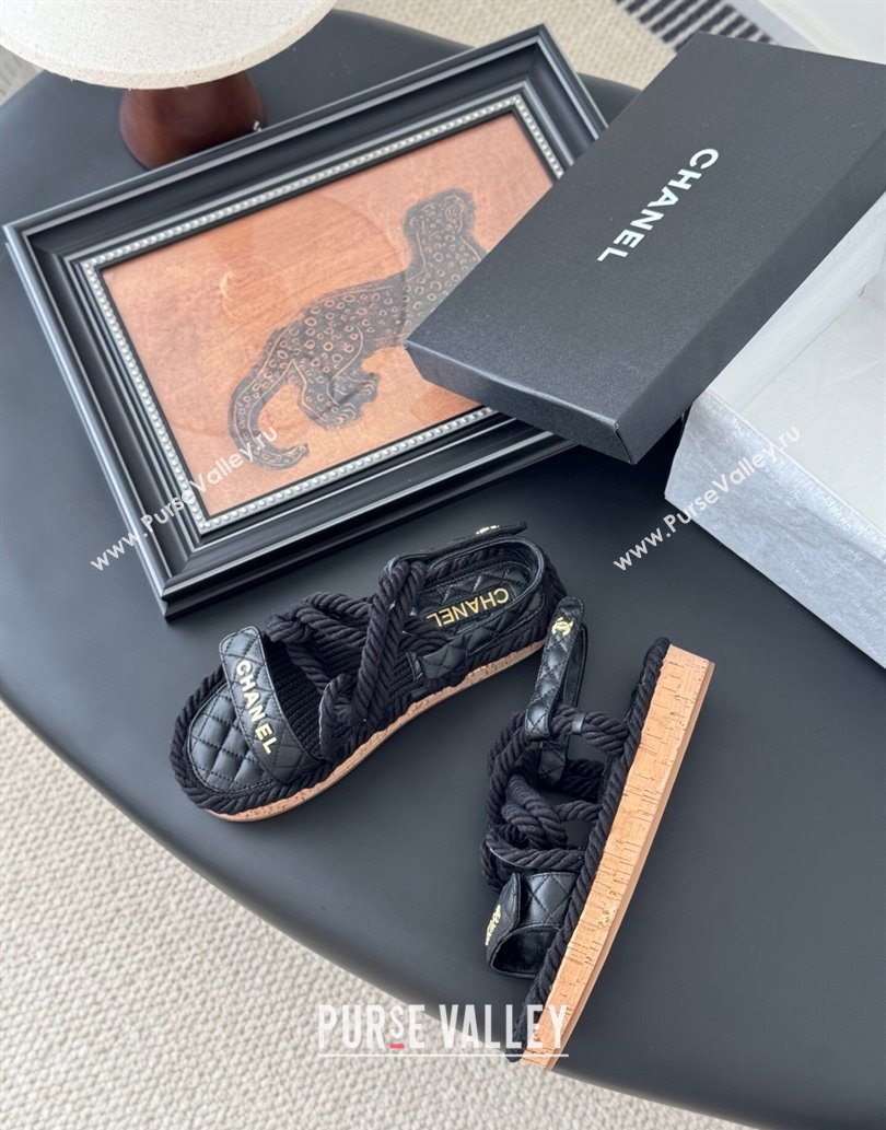 Chanel Quilted Calfskin Cord Sandals Black 2025 CH061013 (MD-250610081)