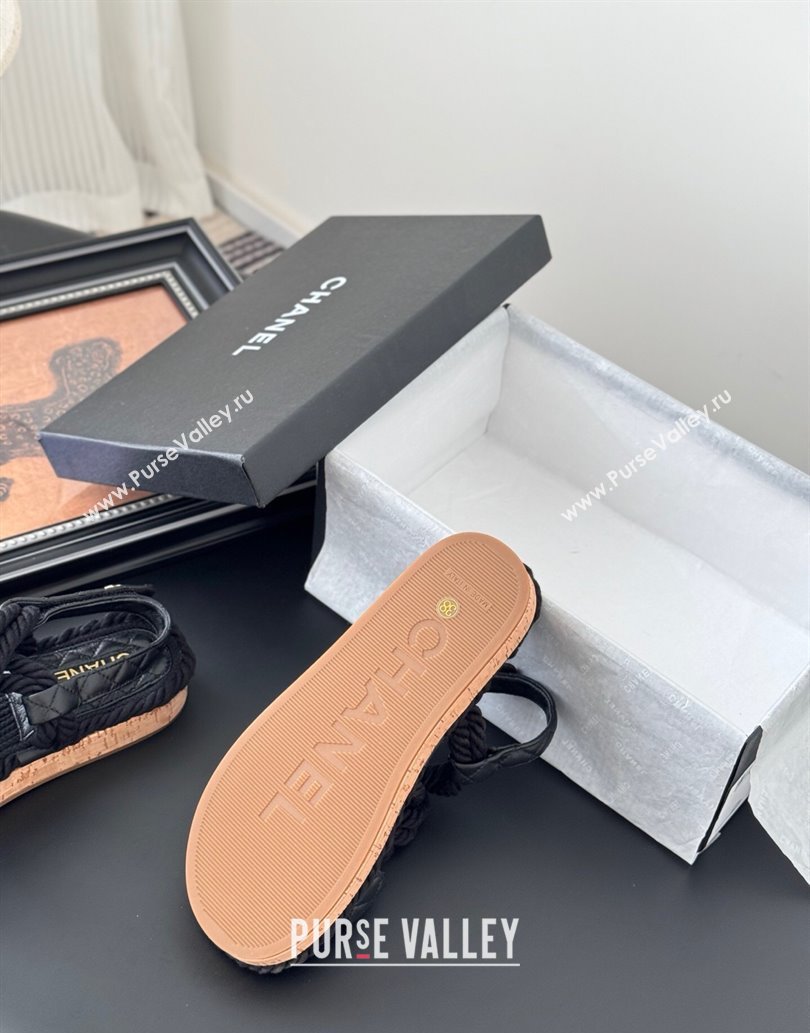 Chanel Quilted Calfskin Cord Sandals Black 2025 CH061013 (MD-250610081)