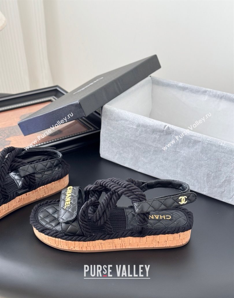 Chanel Quilted Calfskin Cord Sandals Black 2025 CH061013 (MD-250610081)