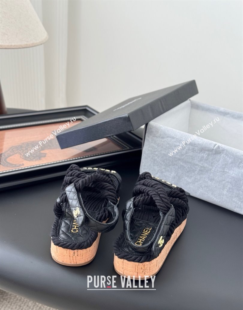 Chanel Quilted Calfskin Cord Sandals Black 2025 CH061013 (MD-250610081)