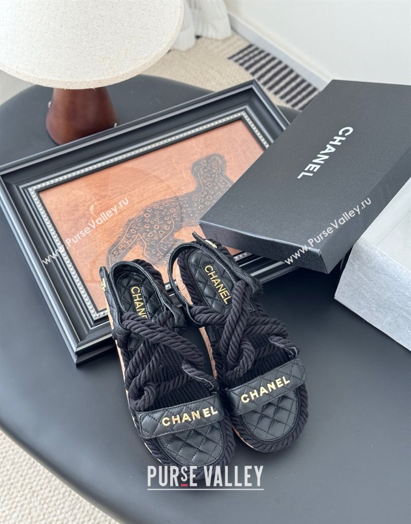 Chanel Quilted Calfskin Cord Sandals Black 2025 CH061013 (MD-250610081)
