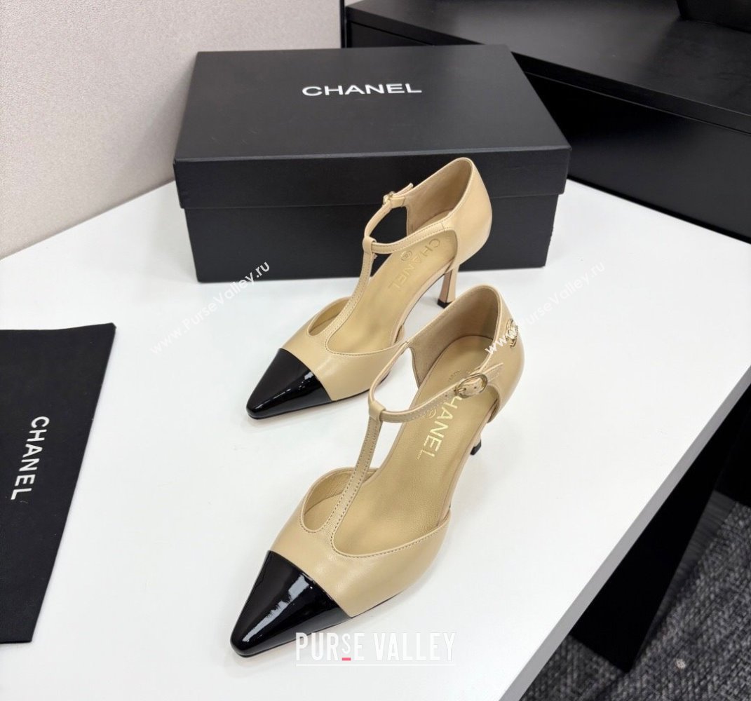 Chanel Lambskin Patent Calfskin T Pumps Beige 2025 CH061018 (MD-250610107)
