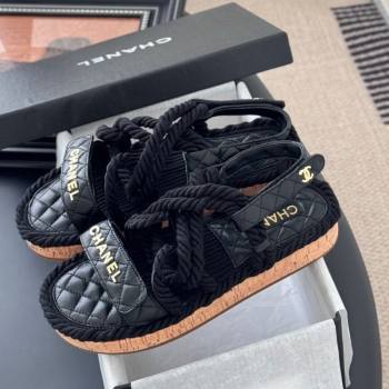 Chanel Quilted Calfskin Cord Sandals Black 2025 CH061013 (MD-250610081)