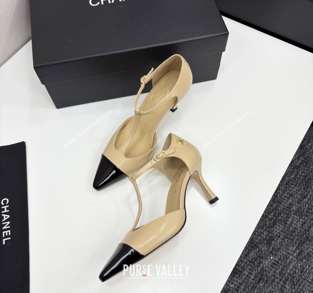 Chanel Lambskin Patent Calfskin T Pumps Beige 2025 CH061018 (MD-250610107)
