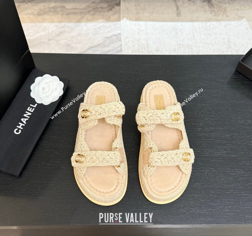 Chanel Crochet Strap Flat Slides Sandal Beige 2025 CH061012 (MD-250610067)