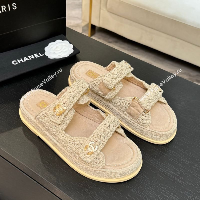 Chanel Crochet Strap Flat Slides Sandal Beige 2025 CH061012 (MD-250610067)