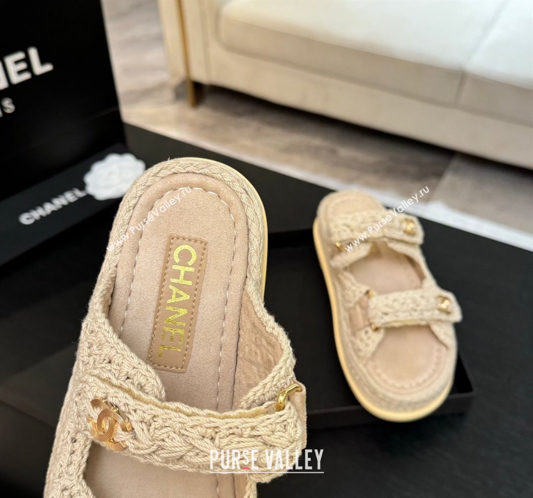 Chanel Crochet Strap Flat Slides Sandal Beige 2025 CH061012 (MD-250610067)