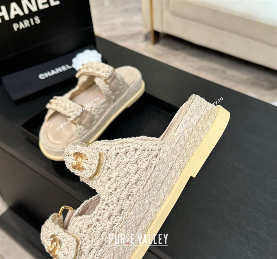 Chanel Crochet Strap Flat Slides Sandal Beige 2025 CH061012 (MD-250610067)