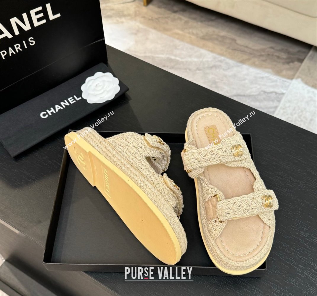 Chanel Crochet Strap Flat Slides Sandal Beige 2025 CH061012 (MD-250610067)
