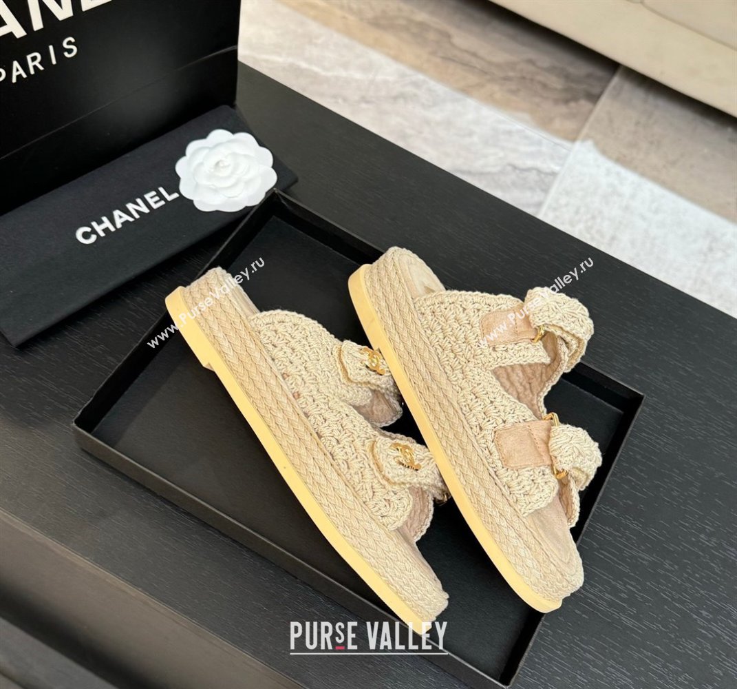 Chanel Crochet Strap Flat Slides Sandal Beige 2025 CH061012 (MD-250610067)