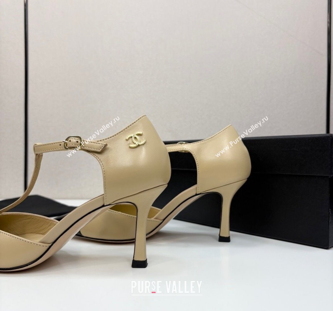 Chanel Lambskin Patent Calfskin T Pumps Beige 2025 CH061018 (MD-250610107)