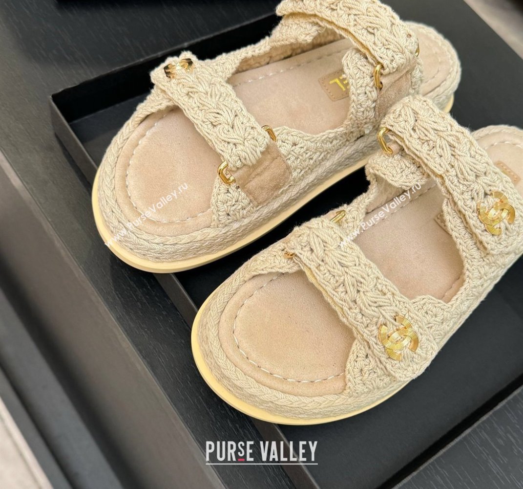 Chanel Crochet Strap Flat Slides Sandal Beige 2025 CH061012 (MD-250610067)