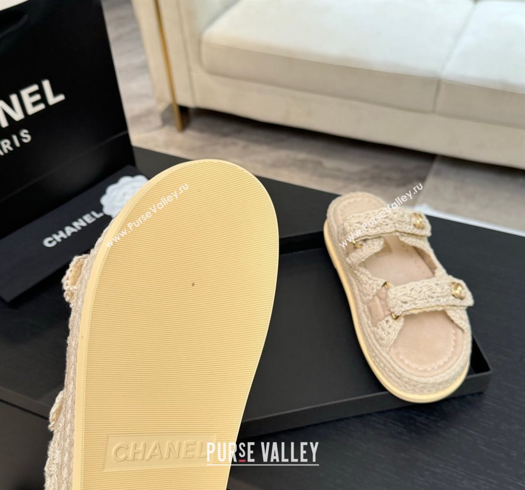 Chanel Crochet Strap Flat Slides Sandal Beige 2025 CH061012 (MD-250610067)