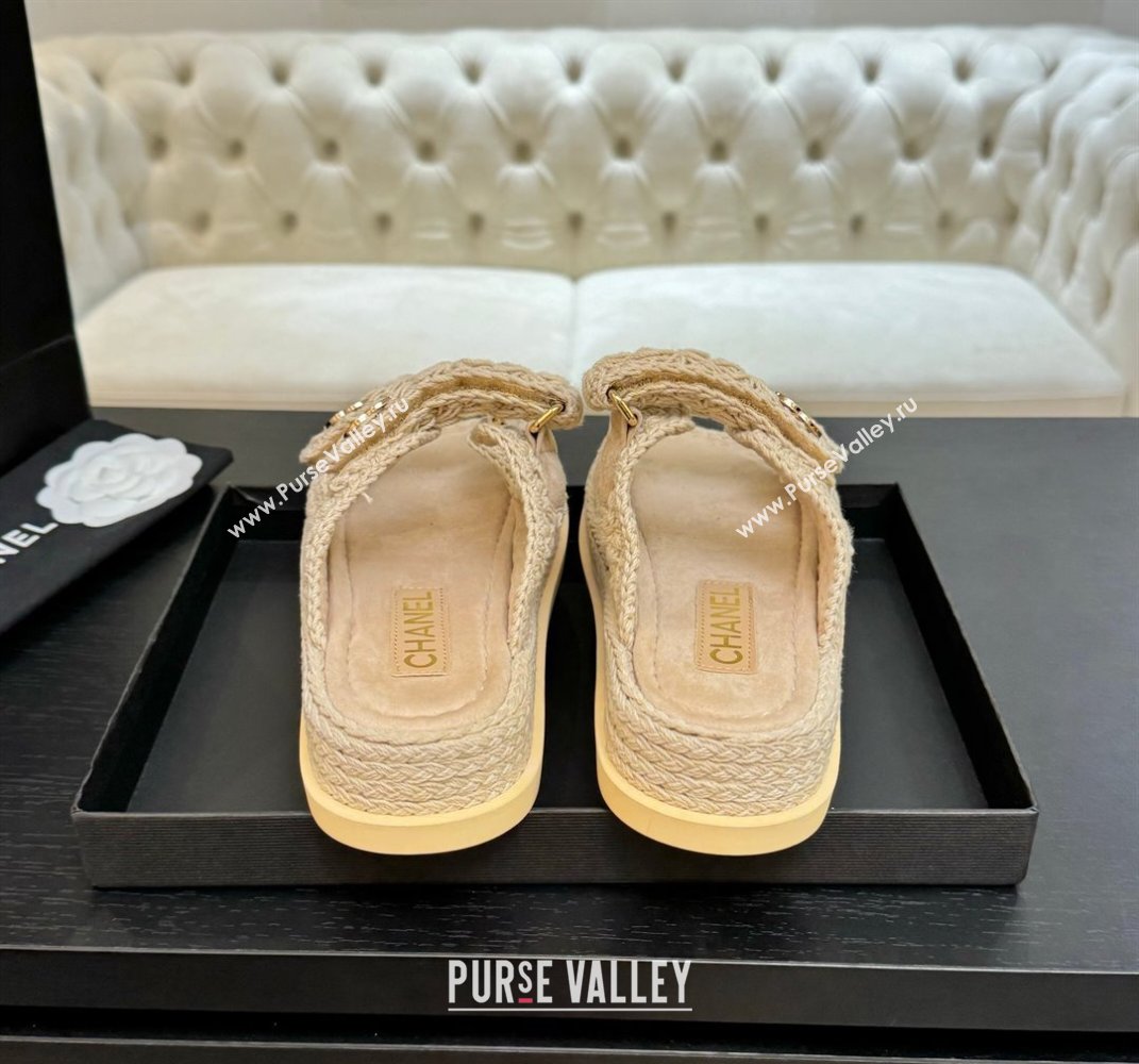 Chanel Crochet Strap Flat Slides Sandal Beige 2025 CH061012 (MD-250610067)