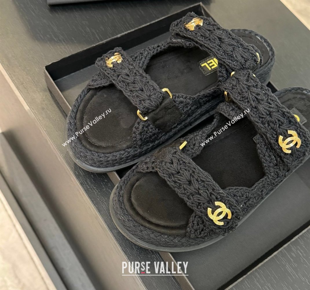 Chanel Crochet Strap Flat Slides Sandal Black 2025 CH061012 (MD-250610068)