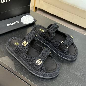 Chanel Crochet Strap Flat Slides Sandal Black 2025 CH061012 (MD-250610068)