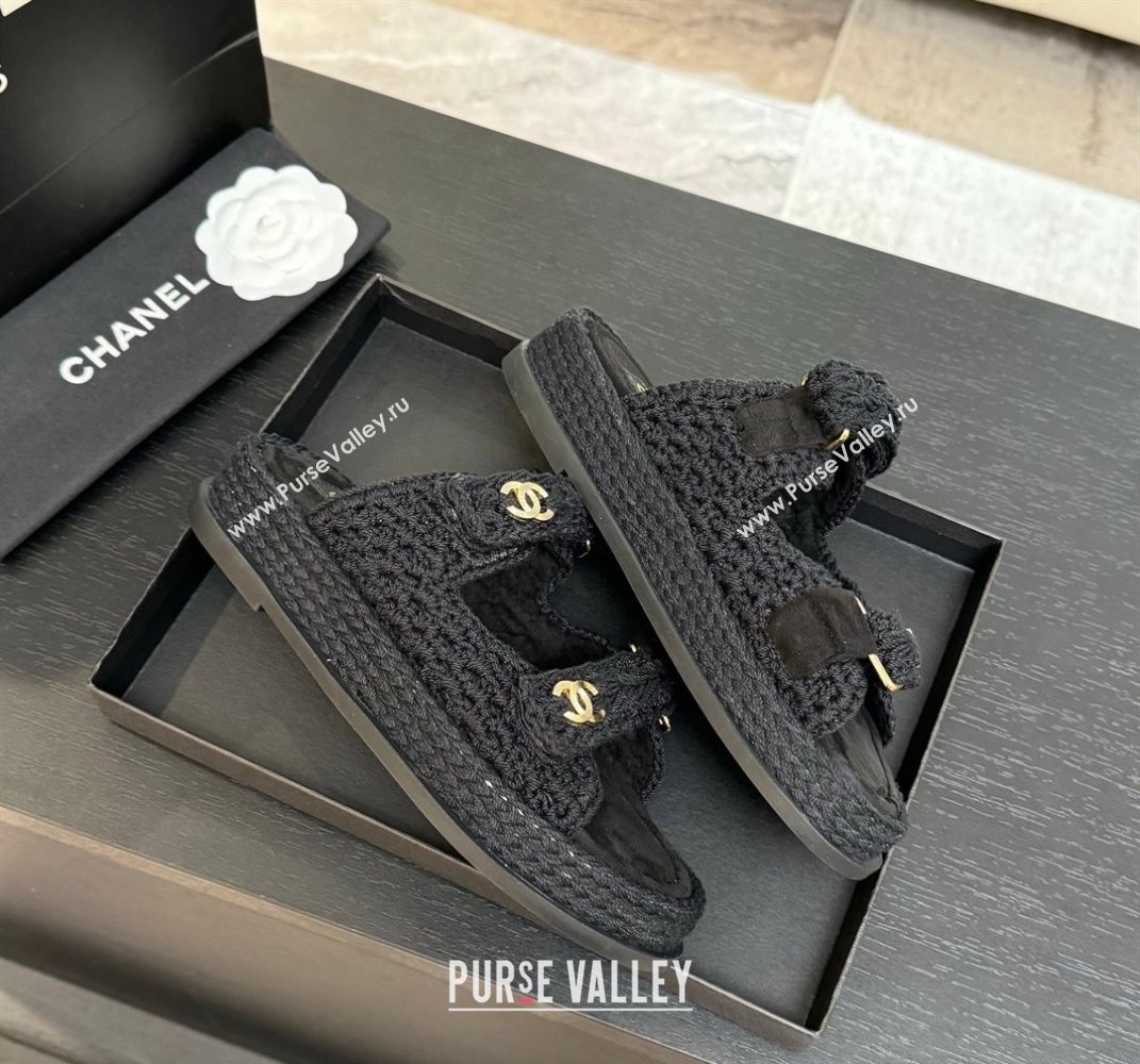 Chanel Crochet Strap Flat Slides Sandal Black 2025 CH061012 (MD-250610068)