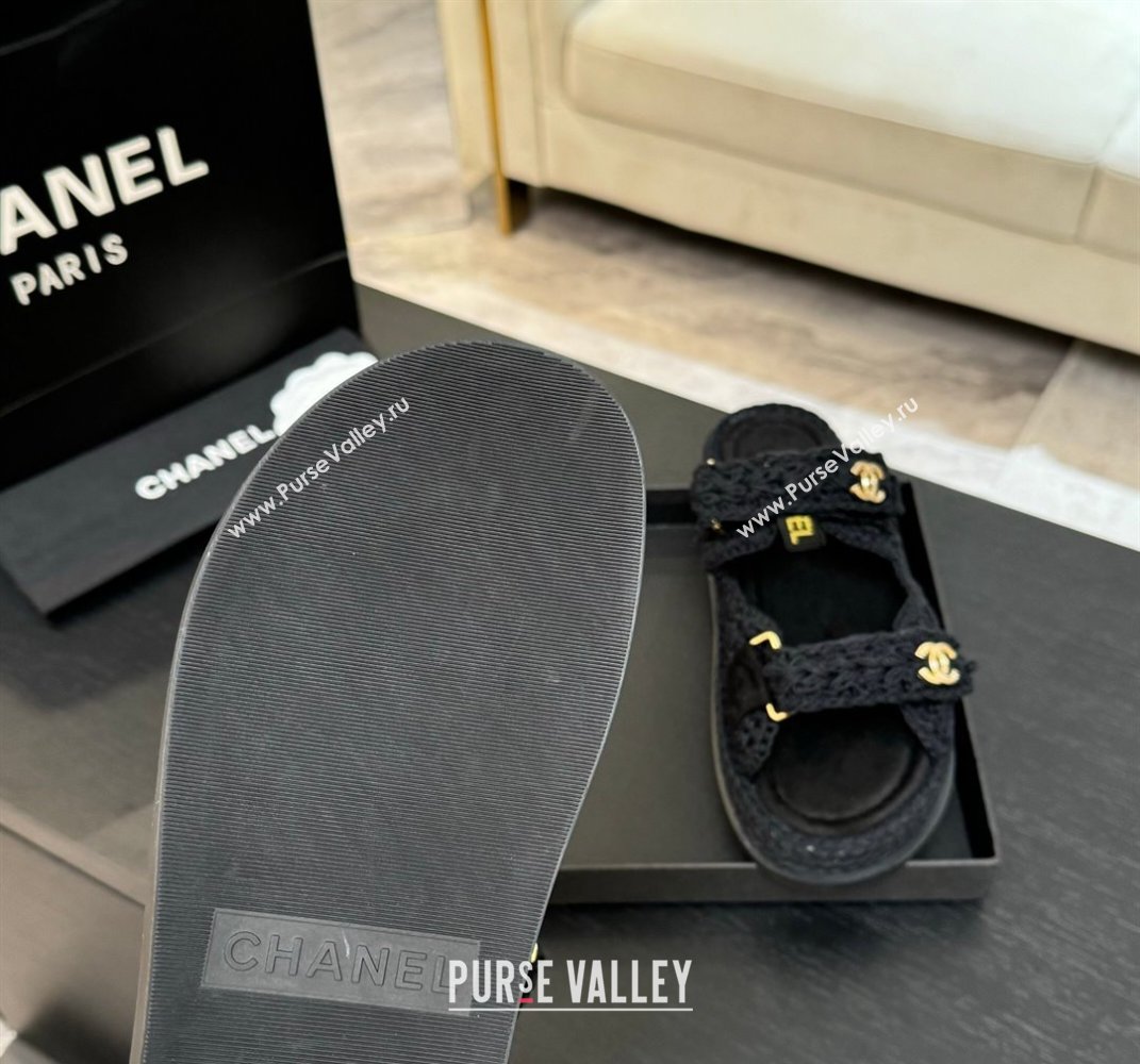 Chanel Crochet Strap Flat Slides Sandal Black 2025 CH061012 (MD-250610068)