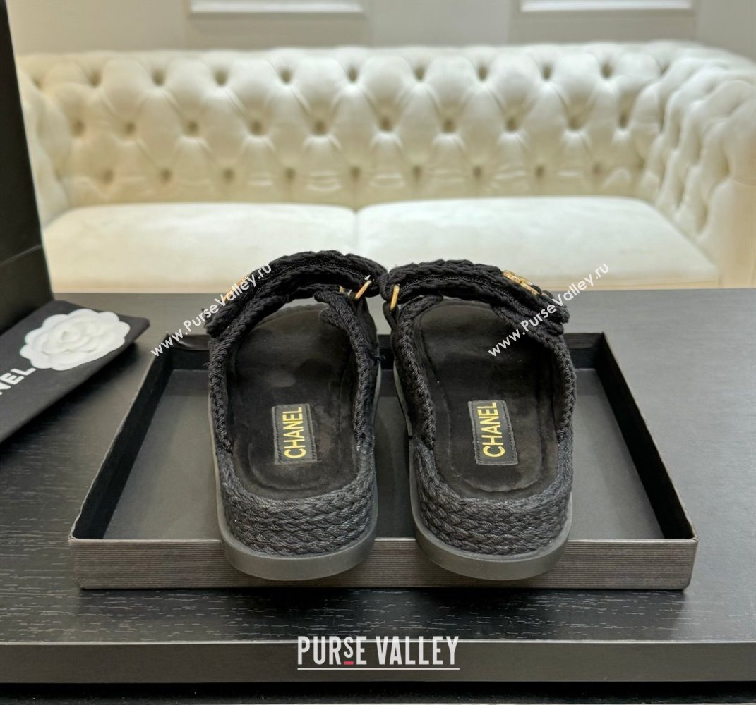 Chanel Crochet Strap Flat Slides Sandal Black 2025 CH061012 (MD-250610068)