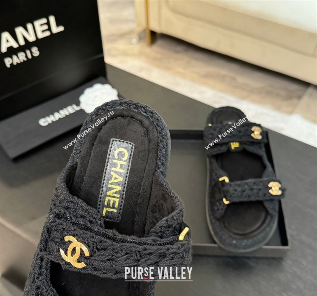 Chanel Crochet Strap Flat Slides Sandal Black 2025 CH061012 (MD-250610068)