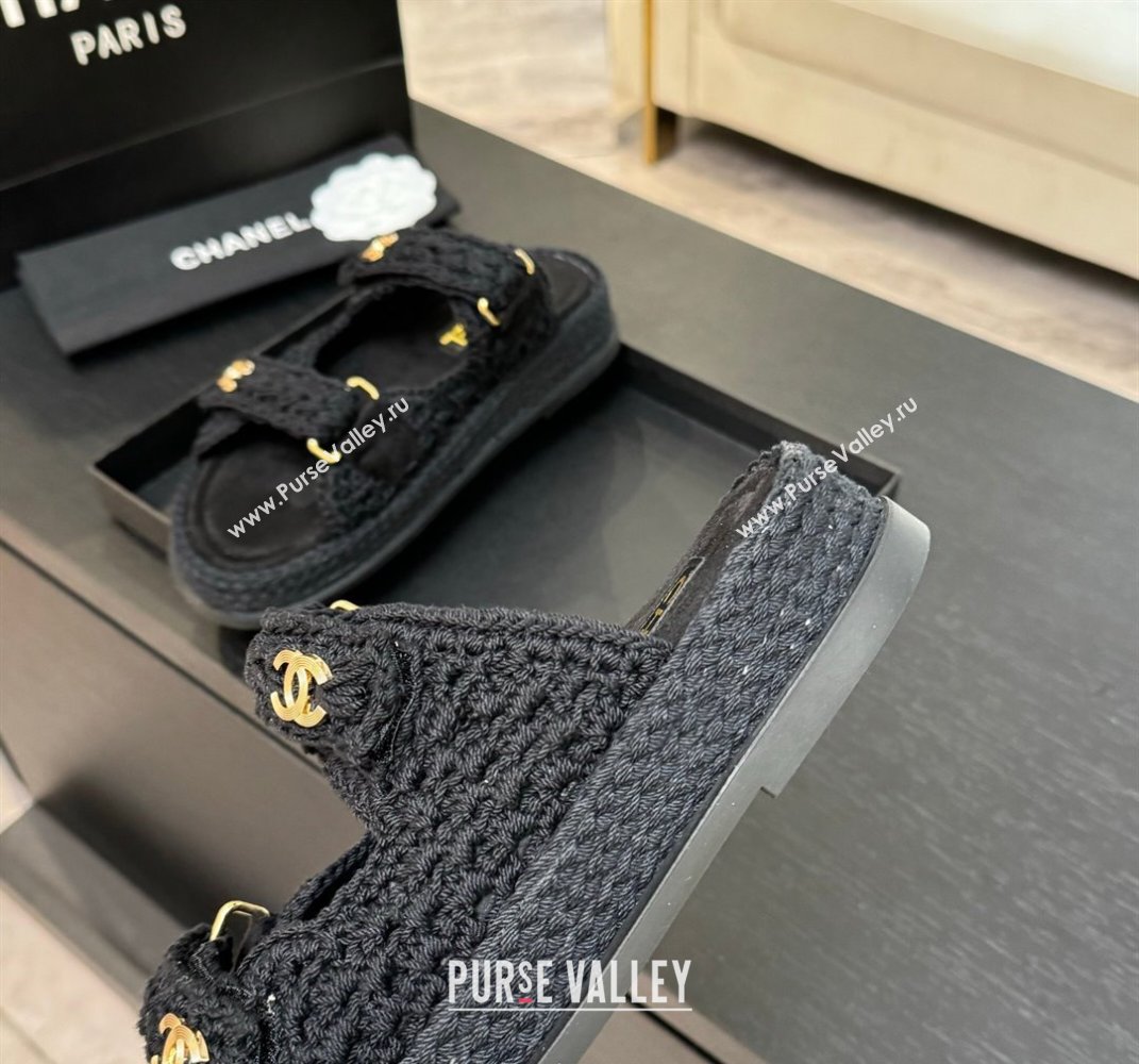 Chanel Crochet Strap Flat Slides Sandal Black 2025 CH061012 (MD-250610068)