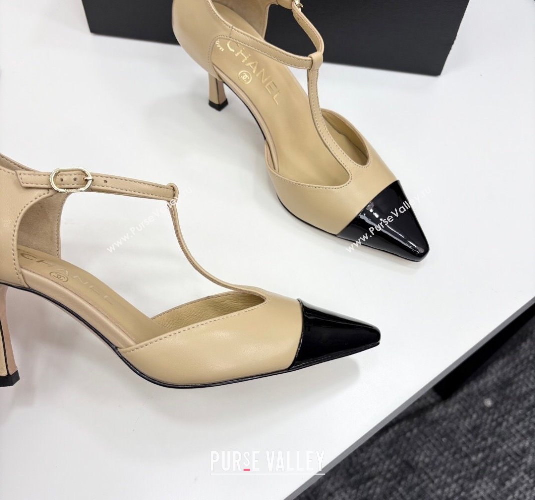 Chanel Lambskin Patent Calfskin T Pumps Beige 2025 CH061018 (MD-250610107)