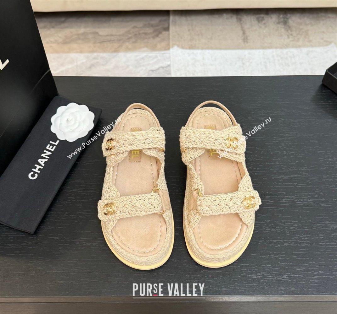 Chanel Crochet Strap Flat Sandals Beige 2025 CH061012 (MD-250610070)