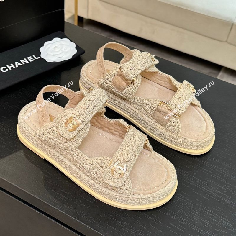Chanel Crochet Strap Flat Sandals Beige 2025 CH061012 (MD-250610070)