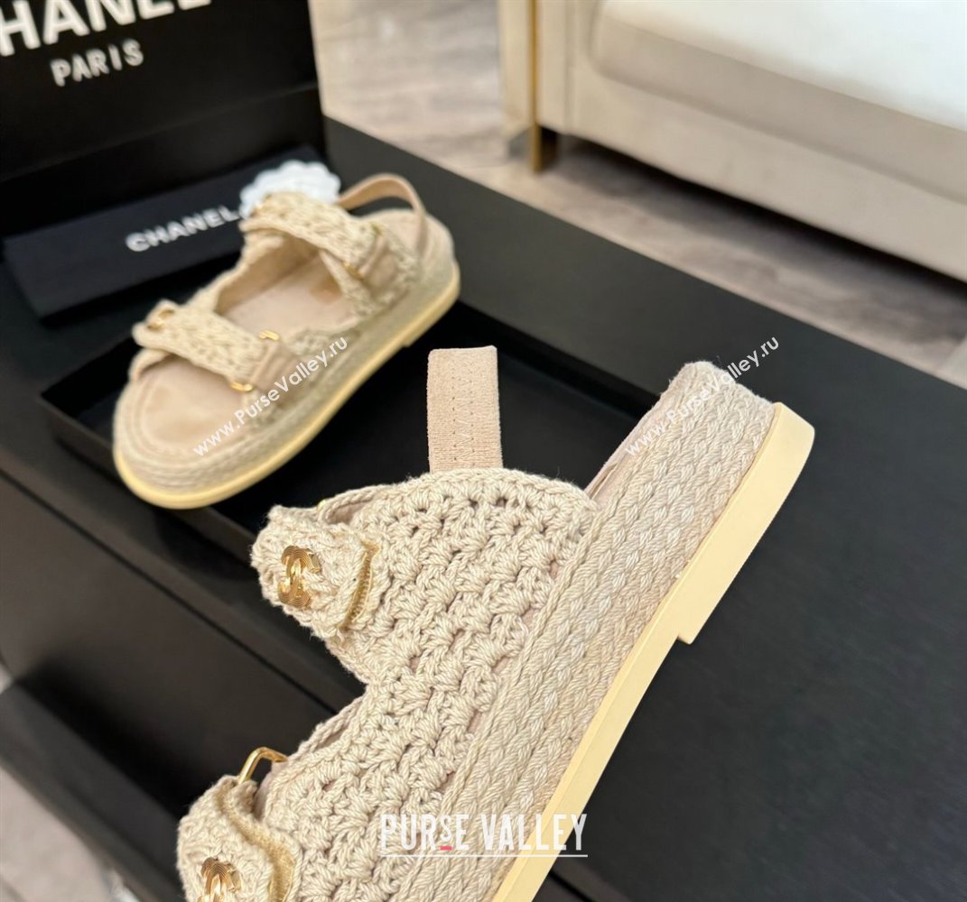 Chanel Crochet Strap Flat Sandals Beige 2025 CH061012 (MD-250610070)