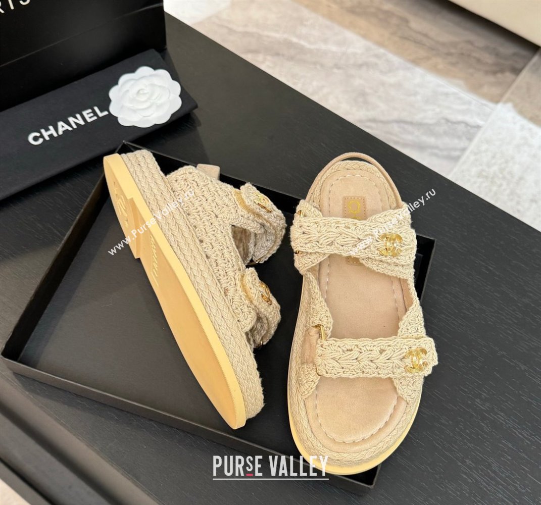 Chanel Crochet Strap Flat Sandals Beige 2025 CH061012 (MD-250610070)
