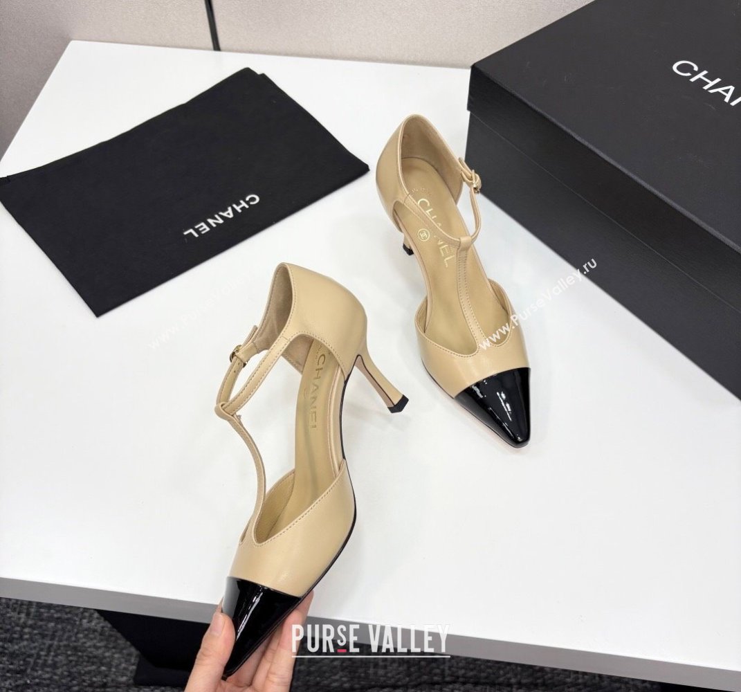 Chanel Lambskin Patent Calfskin T Pumps Beige 2025 CH061018 (MD-250610107)