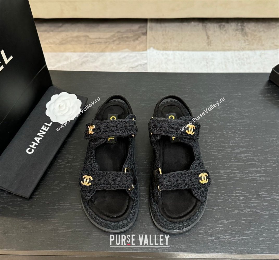 Chanel Crochet Strap Flat Sandals Black 2025 CH061012 (MD-250610071)