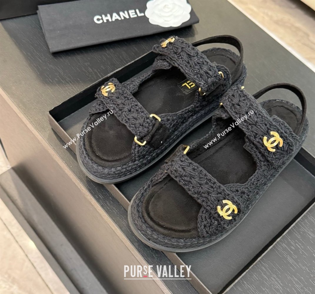 Chanel Crochet Strap Flat Sandals Black 2025 CH061012 (MD-250610071)