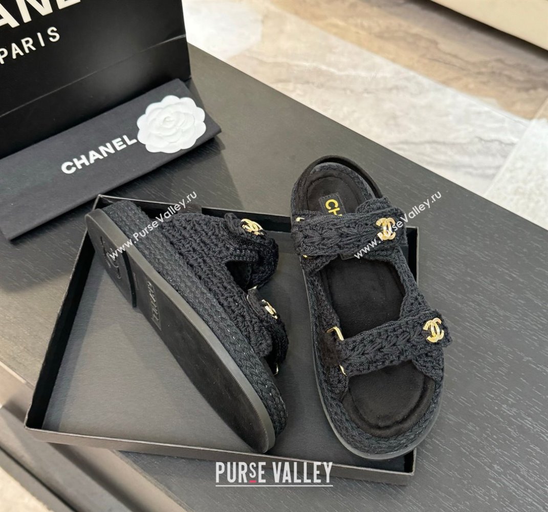 Chanel Crochet Strap Flat Sandals Black 2025 CH061012 (MD-250610071)