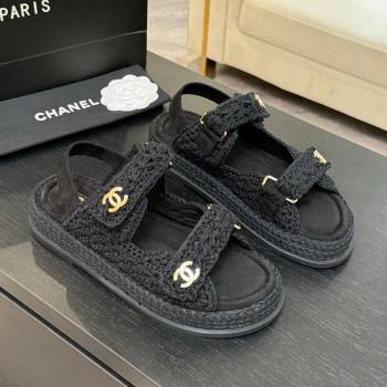 Chanel Crochet Strap Flat Sandals Black 2025 CH061012 (MD-250610071)