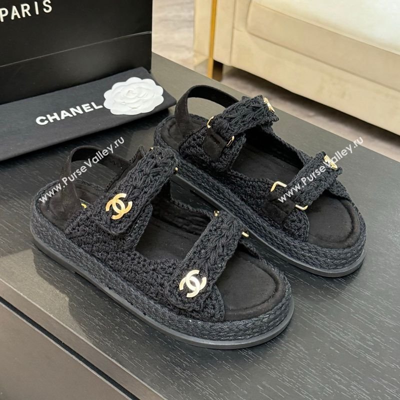 Chanel Crochet Strap Flat Sandals Black 2025 CH061012 (MD-250610071)