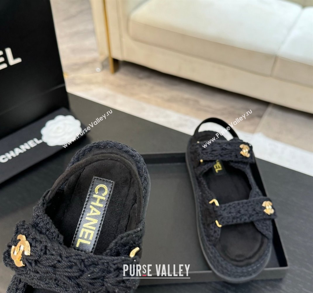 Chanel Crochet Strap Flat Sandals Black 2025 CH061012 (MD-250610071)