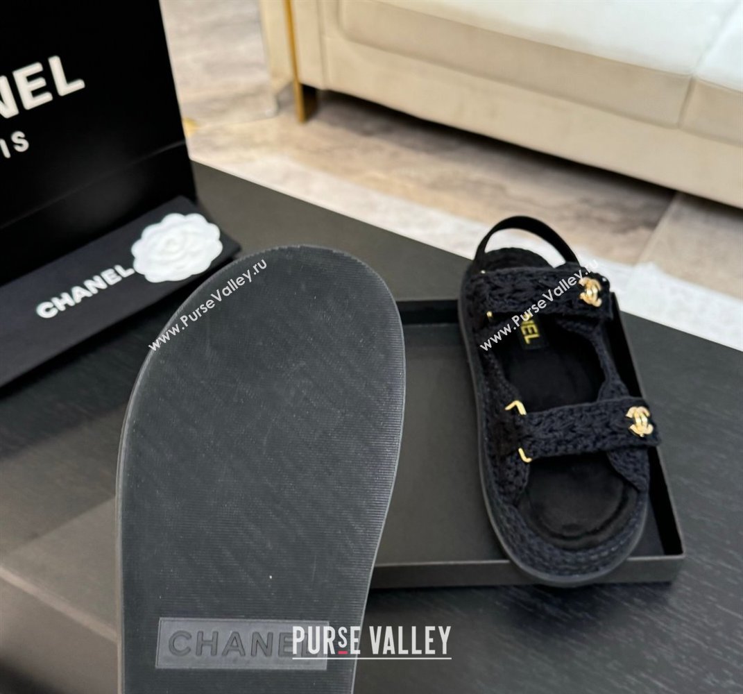 Chanel Crochet Strap Flat Sandals Black 2025 CH061012 (MD-250610071)