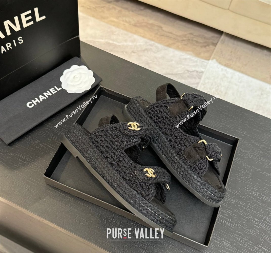 Chanel Crochet Strap Flat Sandals Black 2025 CH061012 (MD-250610071)