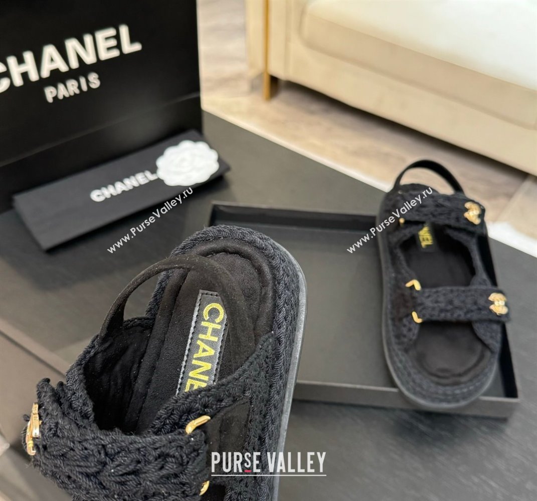Chanel Crochet Strap Flat Sandals Black 2025 CH061012 (MD-250610071)