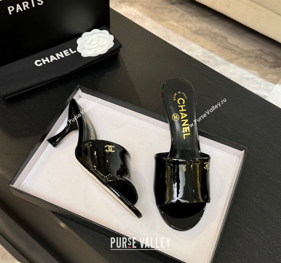 Chanel Patent Calfskin Heel Slides Sandal 7cm Black 2025 CH061016 (MD-250610100)