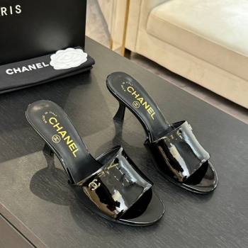 Chanel Patent Calfskin Heel Slides Sandal 7cm Black 2025 CH061016 (MD-250610100)