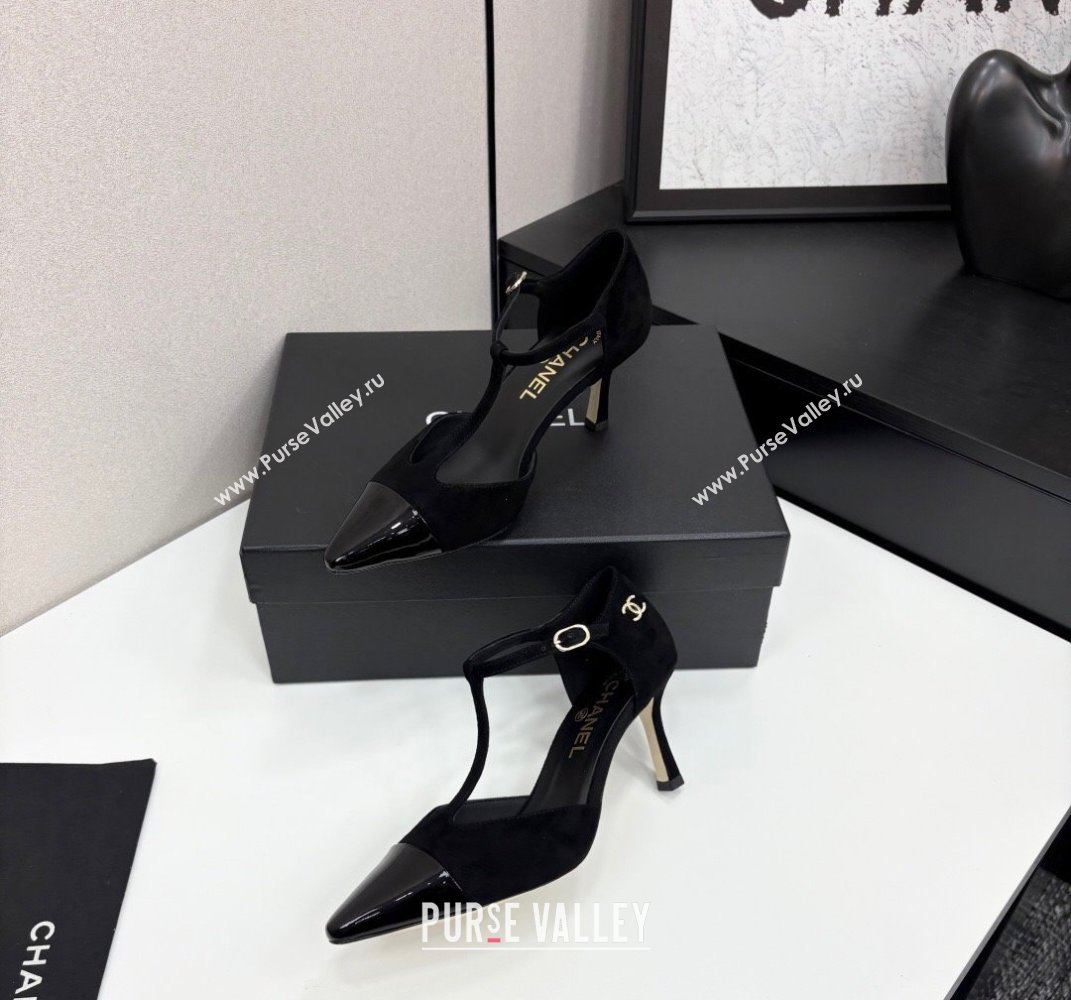 Chanel Suede Patent Leather T Pumps Black 2025 CH061018 (MD-250610104)