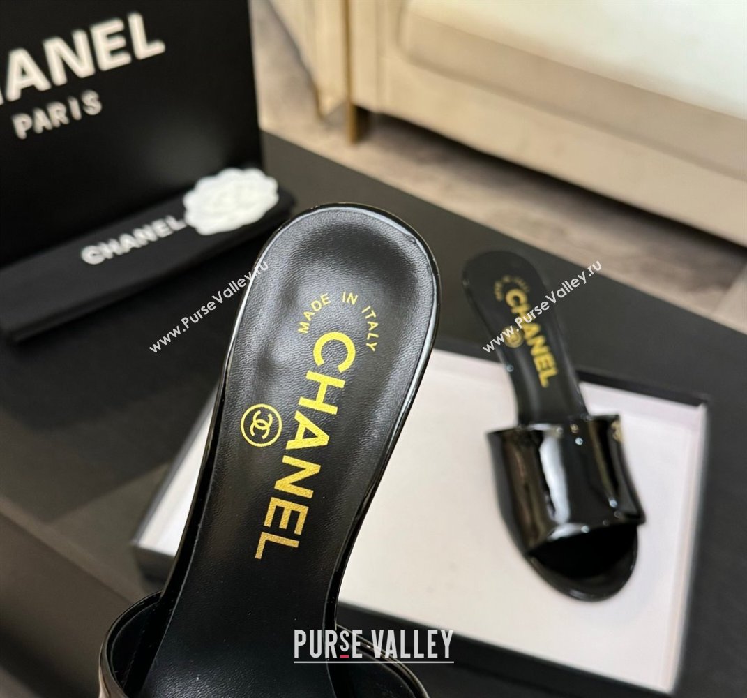 Chanel Patent Calfskin Heel Slides Sandal 7cm Black 2025 CH061016 (MD-250610100)