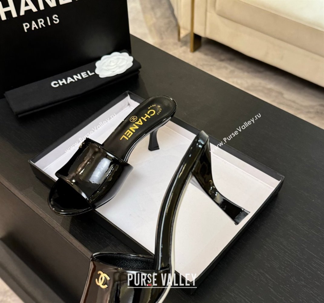 Chanel Patent Calfskin Heel Slides Sandal 7cm Black 2025 CH061016 (MD-250610100)