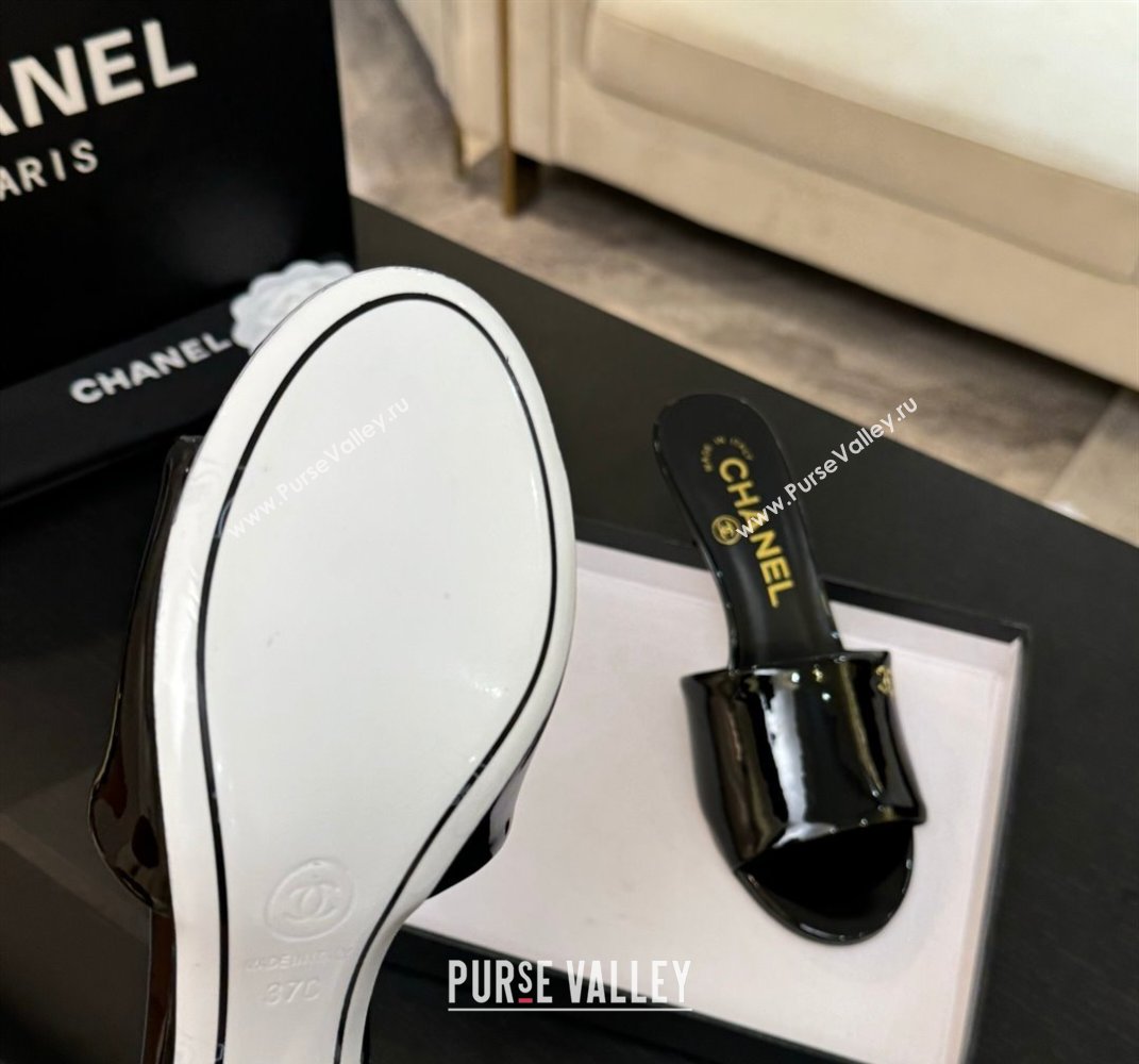 Chanel Patent Calfskin Heel Slides Sandal 7cm Black 2025 CH061016 (MD-250610100)