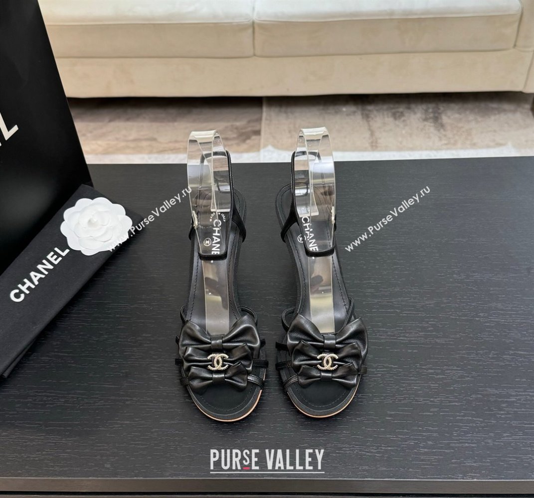 Chanel Lambskin Heel Sandals with Double Bow Black 2025 CH061019 (MD-250610109)